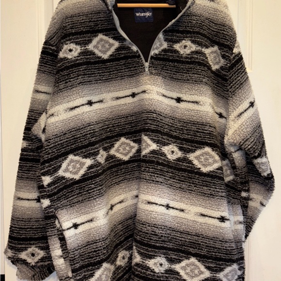 Wrangler Mens 1/4 Zip Heavy Aztec Fleece Pullover Size Pockets XXL  Black White - Picture 1 of 9